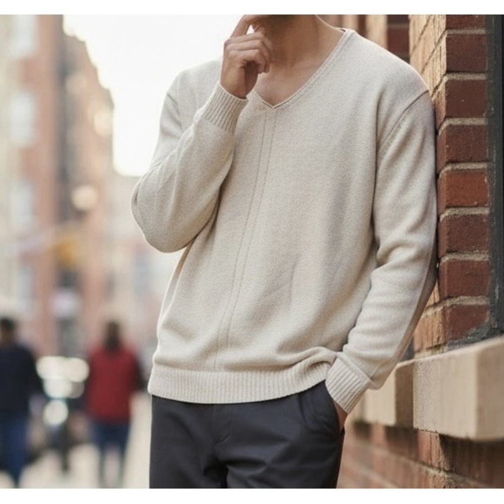 Todd Snyder Linen Cotton Sweater Mens S Ivory V-Neck Lghtweight Knit Coastal